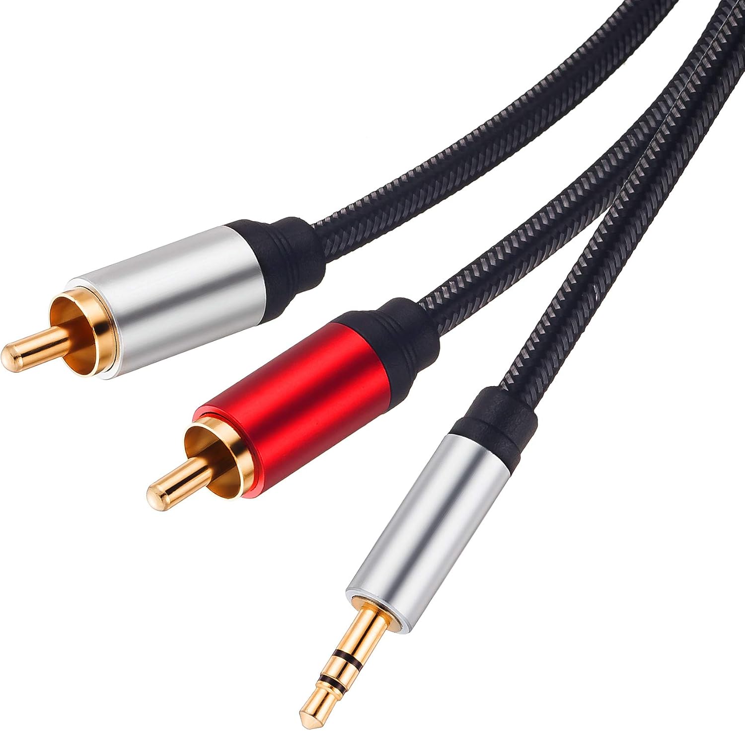 Cable RCA de 25 pies, 0.138 in macho a 2RCA macho, cable adaptador de audio estéreo de nailon trenzado, cable AUX RCA Y para teléfonos inteligentes,