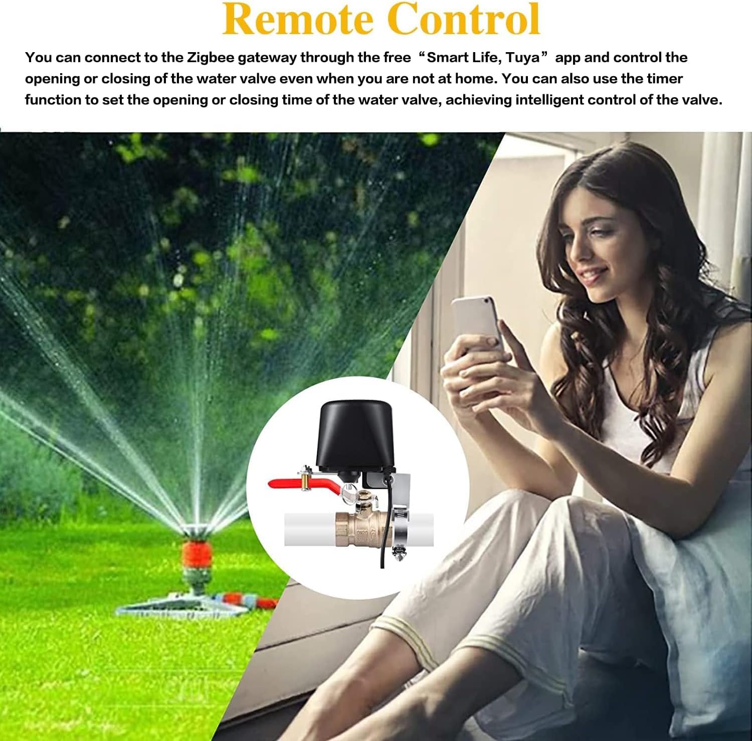 Válvula de agua Zigbee, válvula de agua inteligente, versión mejorada de cierre inteligente de válvula de agua, temporizador de riego automático de