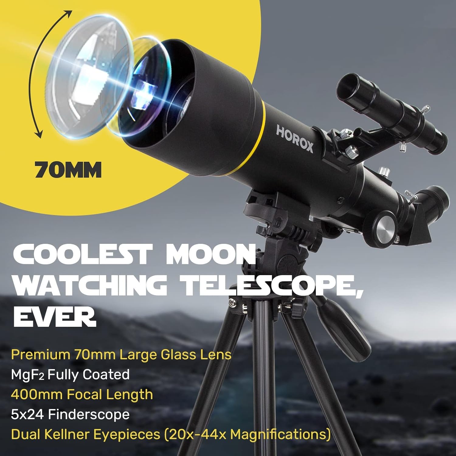 Telescopio, 2.756 in Apertura 15.748 in Telescopio Refractor para Astronomía, Telescopio para Adultos.Pro Trípode y Adaptador de Teléfono,