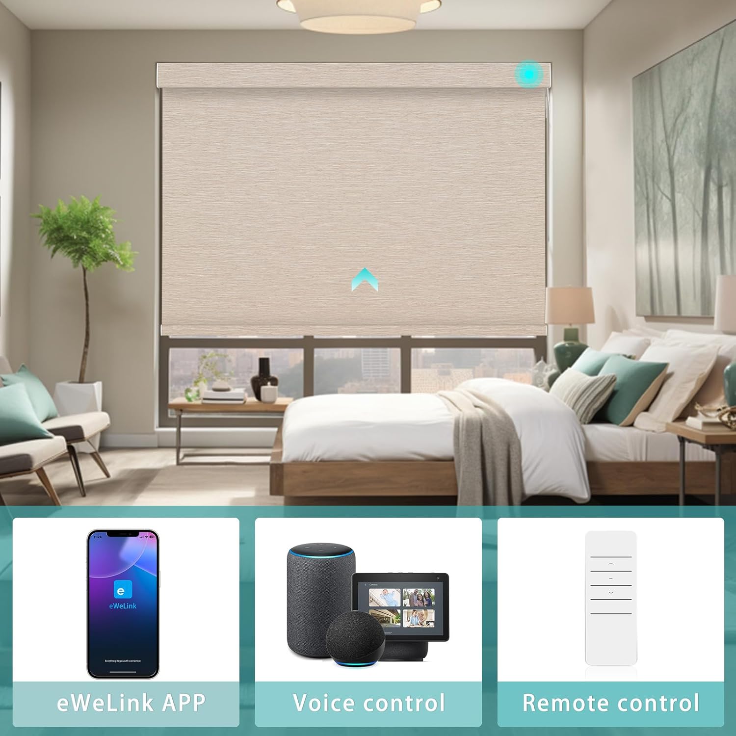 Changshade Persiana enrollable inteligente con control remoto, opacas, automáticas, para el hogar, persianas motorizadas de tamaño personalizado