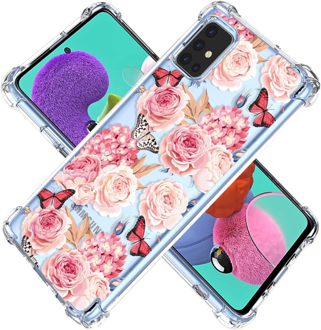 Funda para Galaxy A51 4G, SM-A515U, transparente, con diseño de TPU suave, absorción de golpes, diseño floral, delgada, funda protectora para