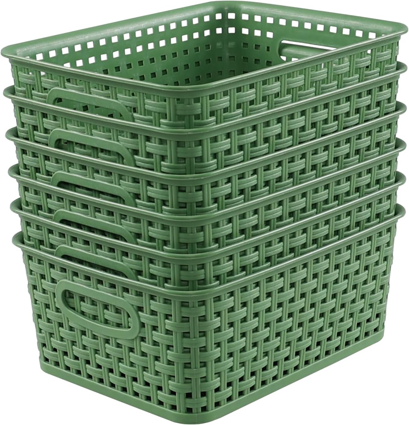 Sadstory – Cesta de almacenamiento tejida de plástico verde oscuro, cesta de plástico para estantes, 6 paquetes