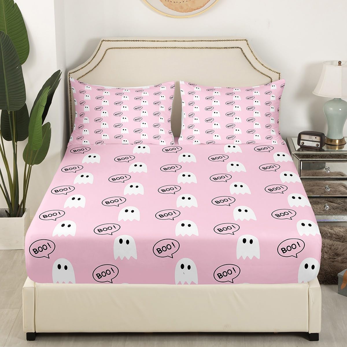 Castle Fairy Lindo juego de sábanas bajeras de fantasma, tamaño individual, juego de ropa de cama de 2 piezas para niños, niñas, niños y mujeres,