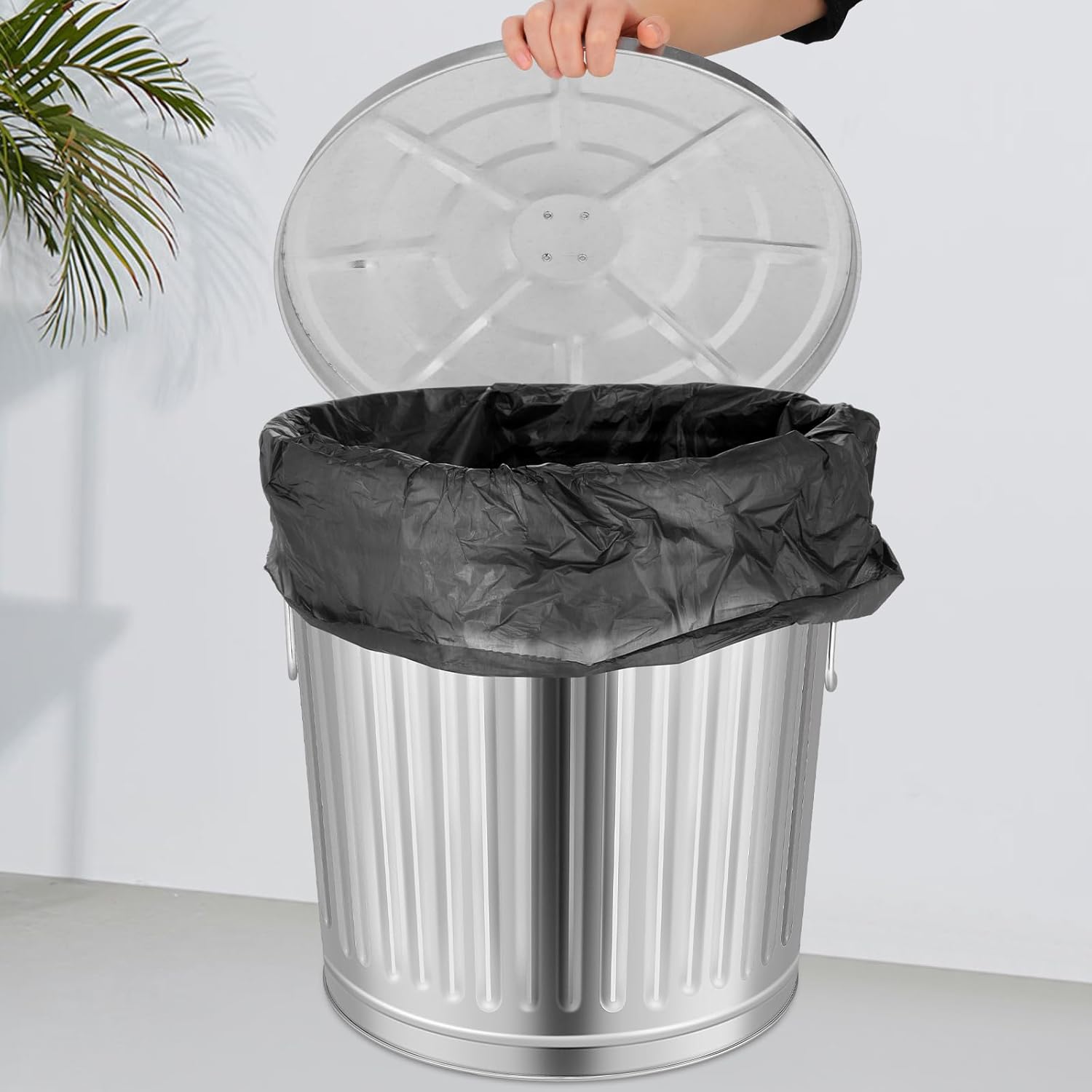 Ziliny Bote de basura galvanizado para interiores y exteriores, a prueba de mascotas, cubo de basura de metal con tapa, contenedor redondo para el