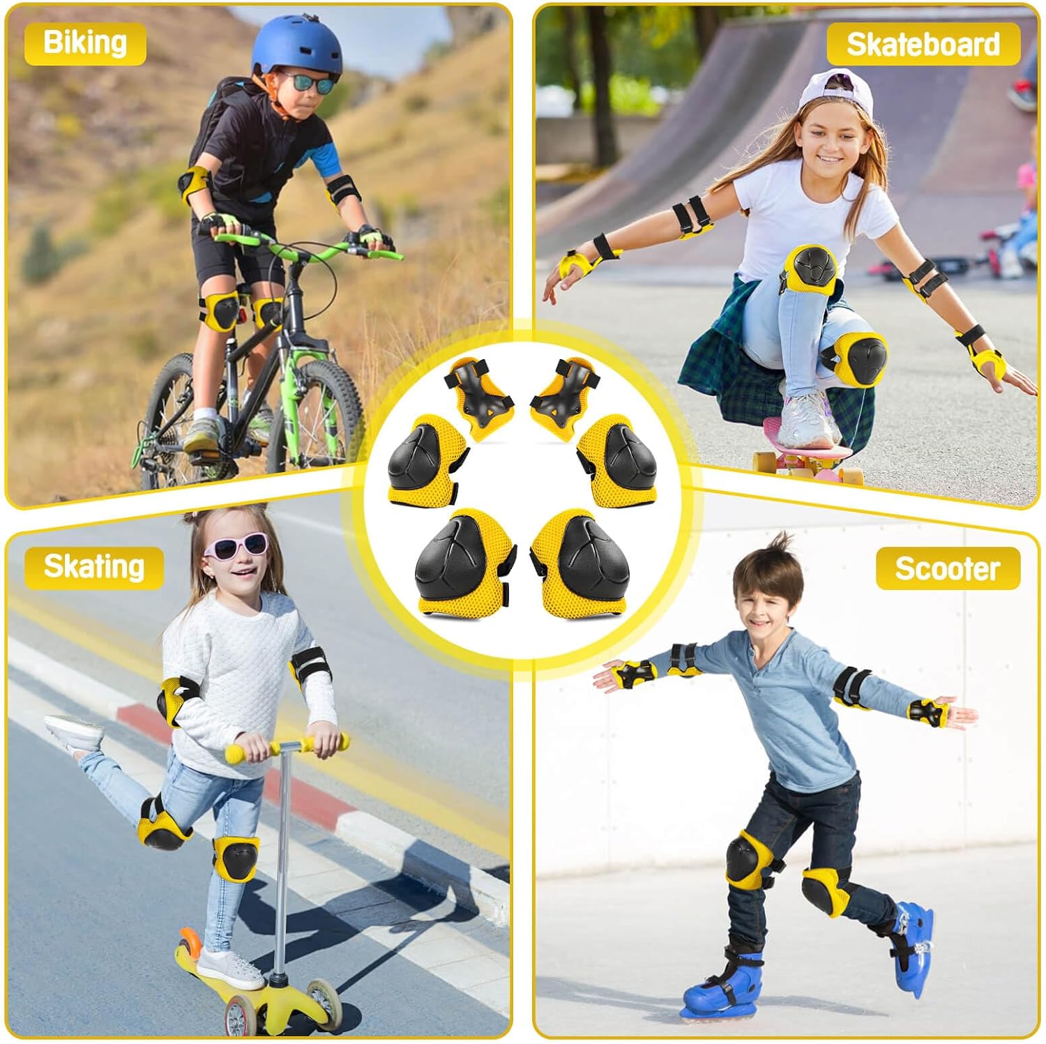 Wemfg Juego de rodilleras de protección para niños de 3 a 14 años, rodilleras y coderas con muñequeras 3 en 1 para patinaje, ciclismo, bicicleta,