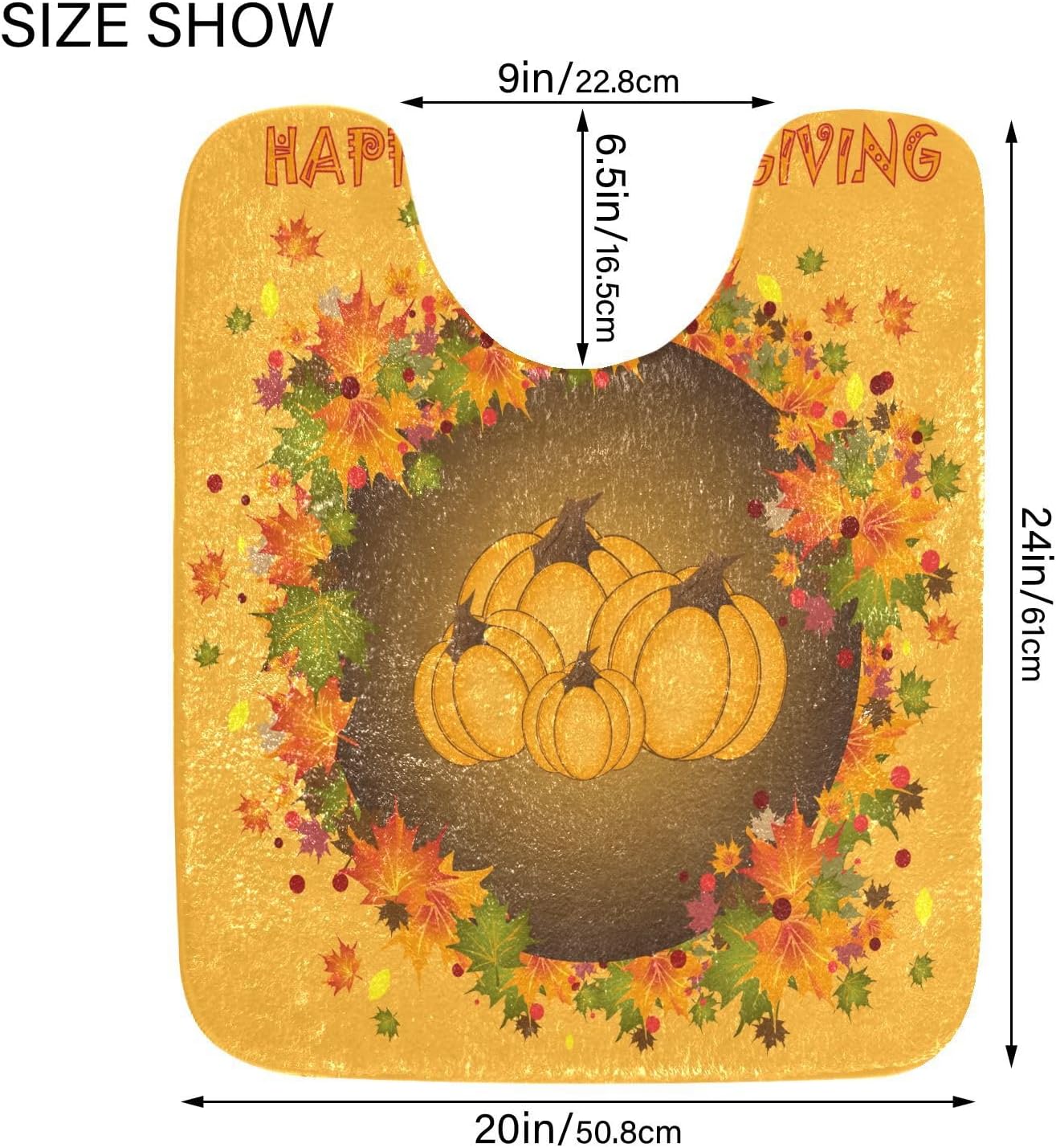 Bathroom Rugs Sets 2 Piece 24×16+24×20 Inch,Soft U-Shaped Contour Toilet Rug Happy Thanksgiving Non-Slip Absorbent Bath Floor Mat Carpet Set Water