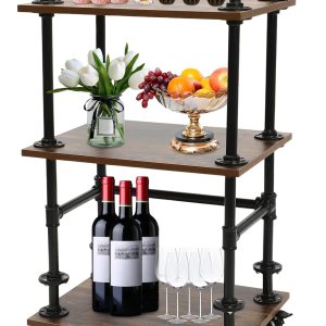 Carrito de servicio de barra industrial, carrito de almacenamiento de isla de cocina de 3 niveles con ruedas, carrito de metal multifunción con Carrito de servicio de barra industrial, carrito de almacenamiento de isla de cocina de 3 niveles con ruedas, carrito de metal multifunción con