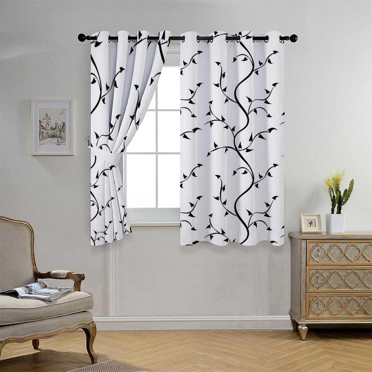 YANFENQI Cortina para Dividir Habitacion Black and White Lines Concise Door Curtains for Doorways Room Darkening 55Inch Width by 55Inch Length,2