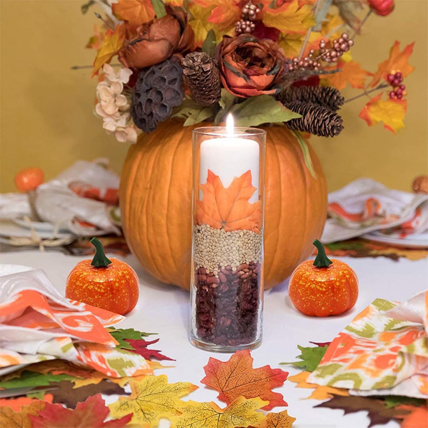 Calabazas artificiales, decoración de otoño, juego de 12 calabazas falsas, calabazas de espuma naranja, calabazas de plástico, calabazas sintéticas