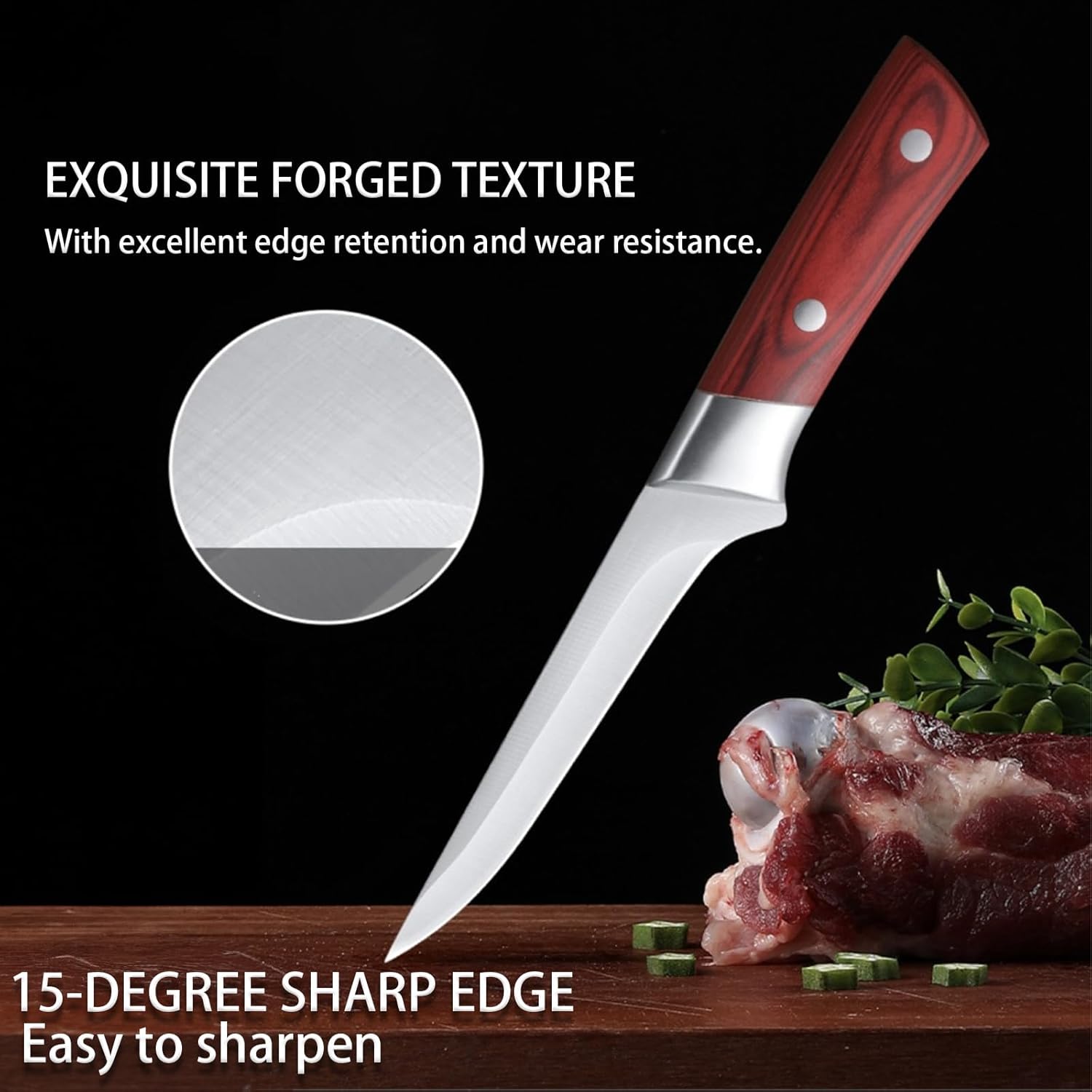 Magicorange Cuchillo para deshuesar, cuchillo de cocina afilado de acero inoxidable de 5.7 pulgadas para carne, pescado, aves, espiga completa,