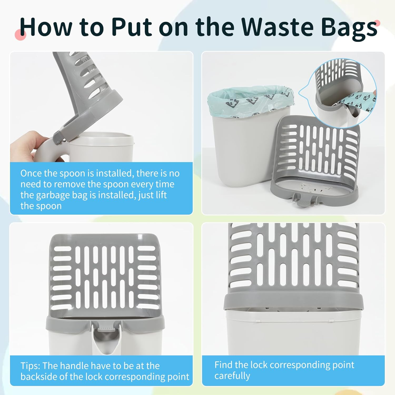 Tamiz de arena grande para gatos con bolsas, pala de arena para gatos mejorada con soporte y basura, pala para gatos con bolsas de basura