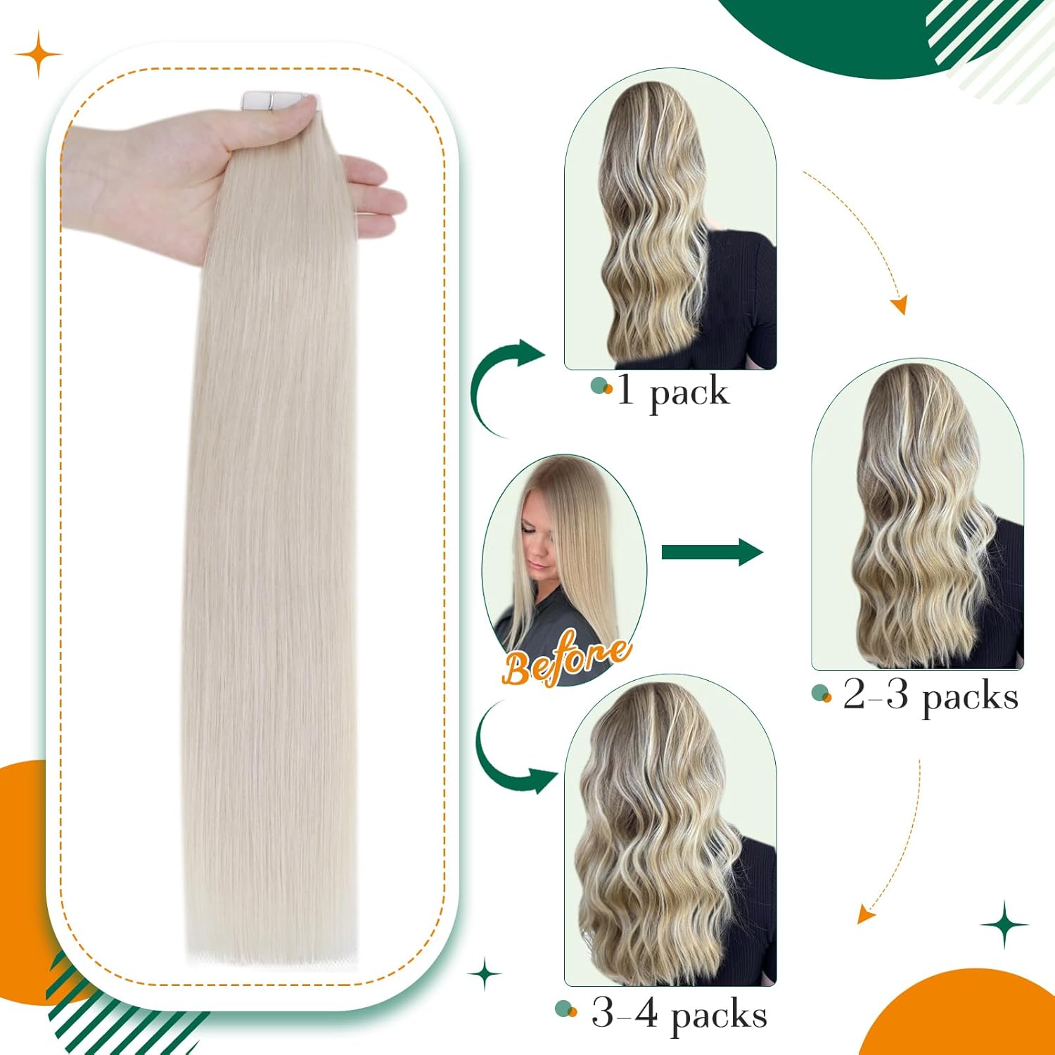 Easyouth #1000 – Extensiones de cabello humano rubio con cinta adhesiva de doble cara Easyouth #1000, 20 pulgadas, 1.76 oz, 20 unidades