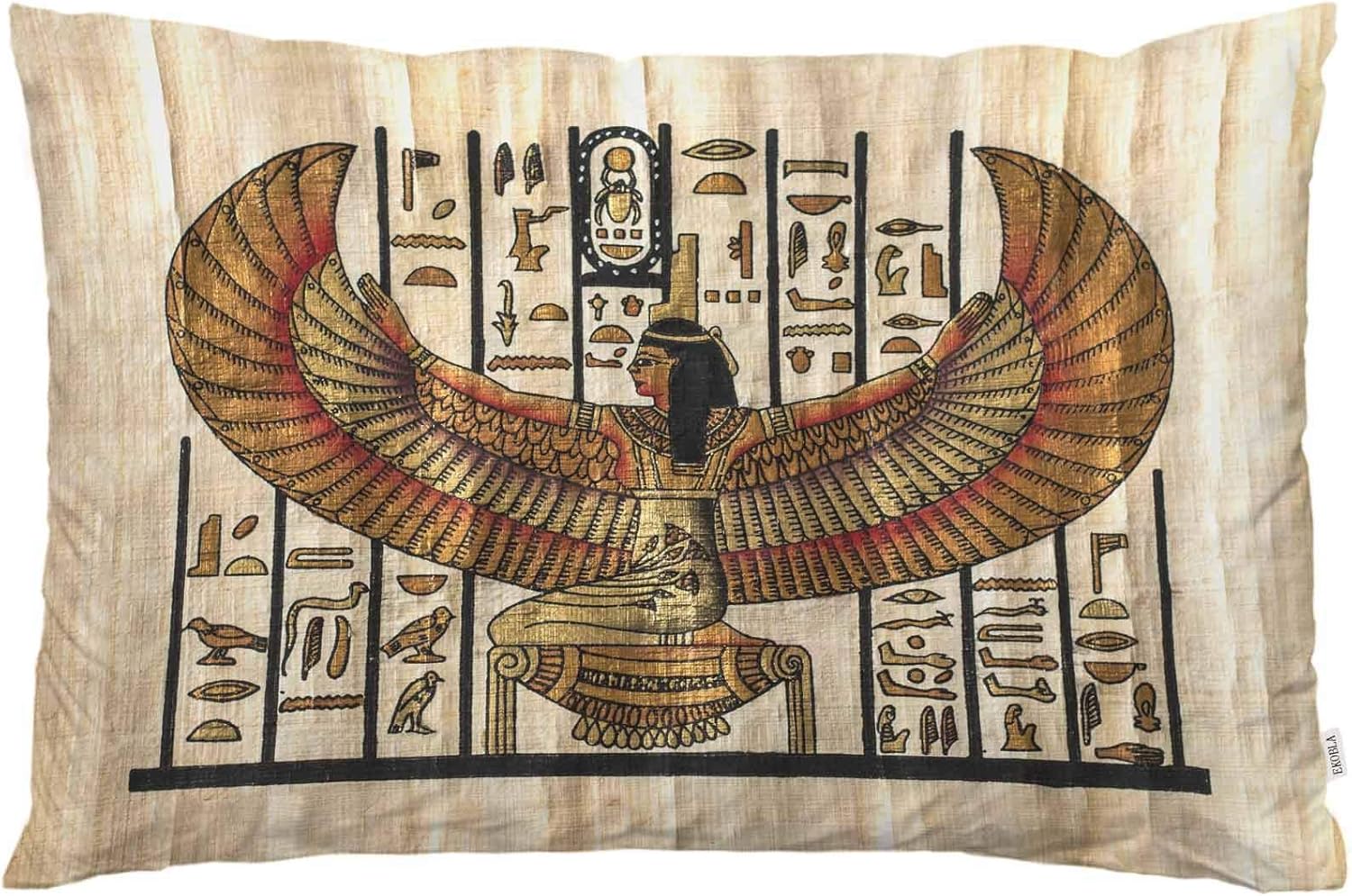 EKOBLA Funda de almohada marrón, Egipto, alas egipcias antiguas, tribal, antiguo, pintura antigua, decoración de historia, funda de almohada lumbar