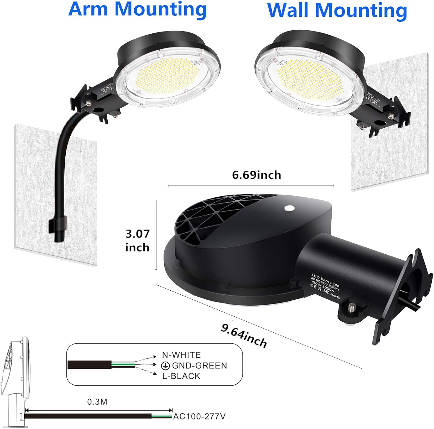 Luz LED de granero de 70 W  Iluminación LED para exteriores del atardecer al amanecer, luz de seguridad súper brillante de 9900LM para patio