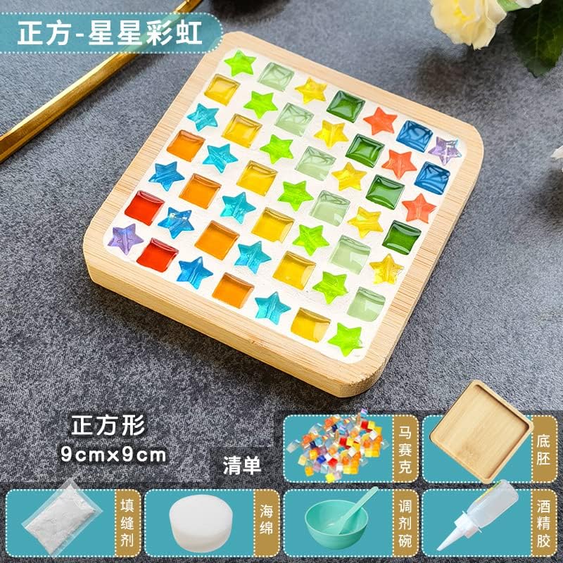 Azulejos de mosaico de vidrio, artesanías de madera para adultos, paquete de materiales de color mixto, kit de 2 piezas, decoración del hogar, regalo