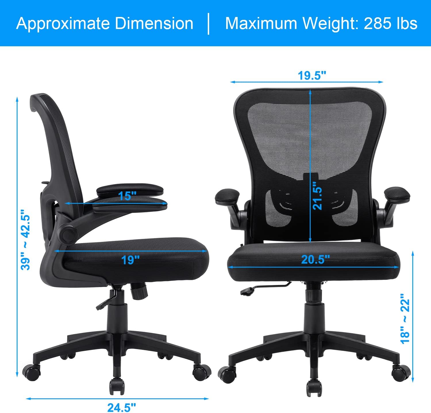 Furniliving Silla de oficina ergonómica de malla, silla de oficina en casa, silla de trabajo con respaldo medio con soporte lumbar, función de