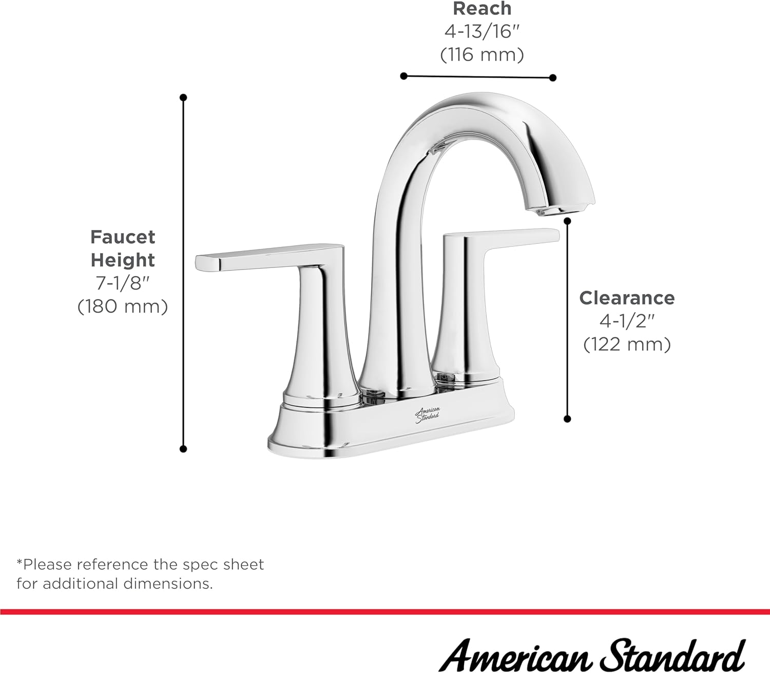 American Standard 7429201.002, Becklow – Grifo de baño central de dos manijas de 4 pulgadas, cromado