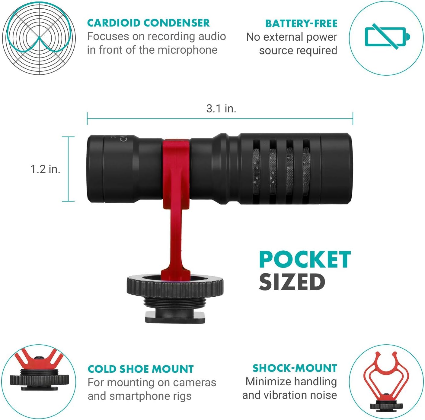 Movo VXR10 – Paquete de micrófono de video universal con adaptador Dongle – Compatible con DJI OSMO Pocket 1 y 2 – Micrófono DJI OSMO para vlogging,