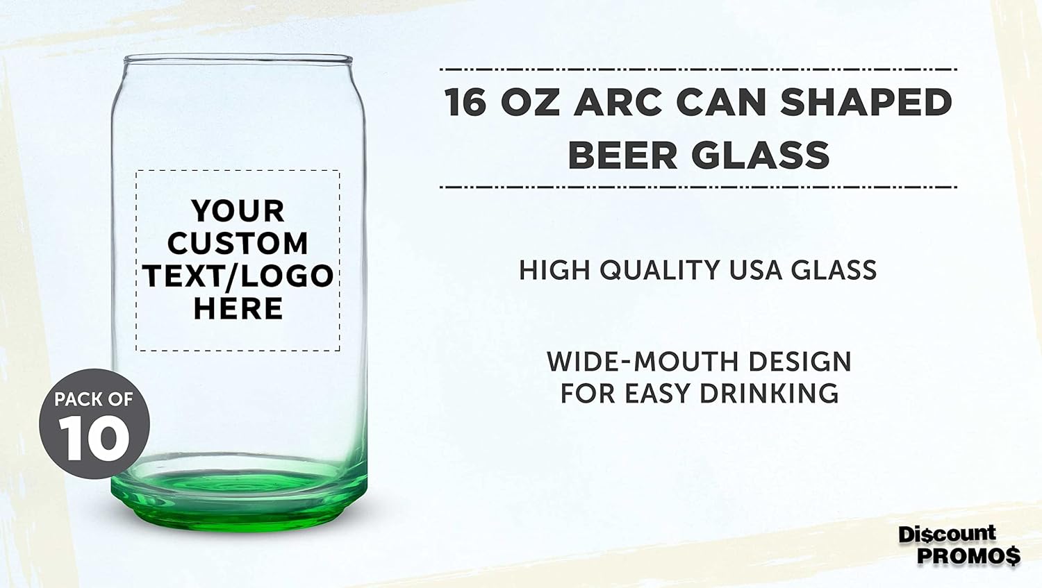 Juego de 10 vasos de lata de cerveza personalizados, 16 onzas, tamaño de pinta, texto promocional, logotipo, forma de lata de soda, cristalería,