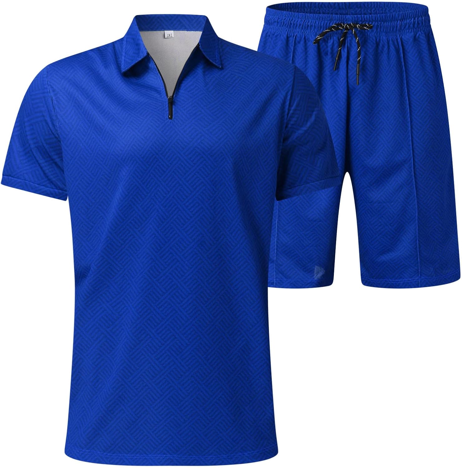 ZYXTIM Conjunto de 2 piezas para hombre, polo, de manga corta, con cremallera, camiseta Henley y pantalones cortos ajustados, ropa de trabajo