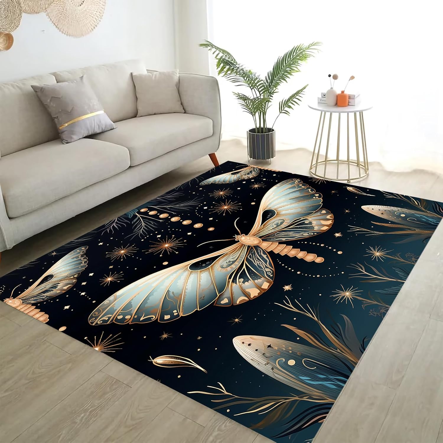 Alfombra antideslizante de arte abstracto de mariposas para sala de estar, dormitorio, comedor y cocina
