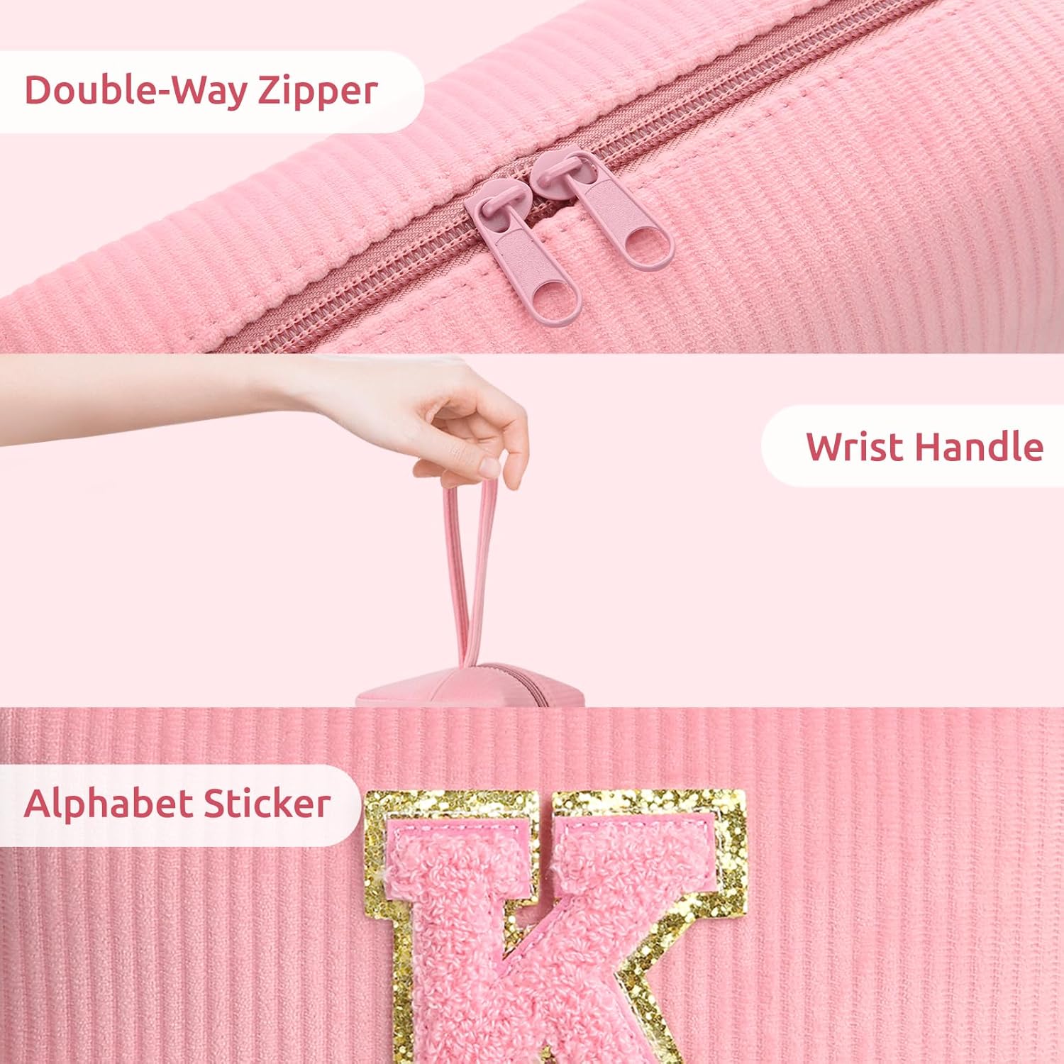 Bolsa de cosméticos pequeña para cosméticos, organizador de bolsas de maquillaje de pana rosa, bonitos regalos personalizados para mujeres, bolsa de