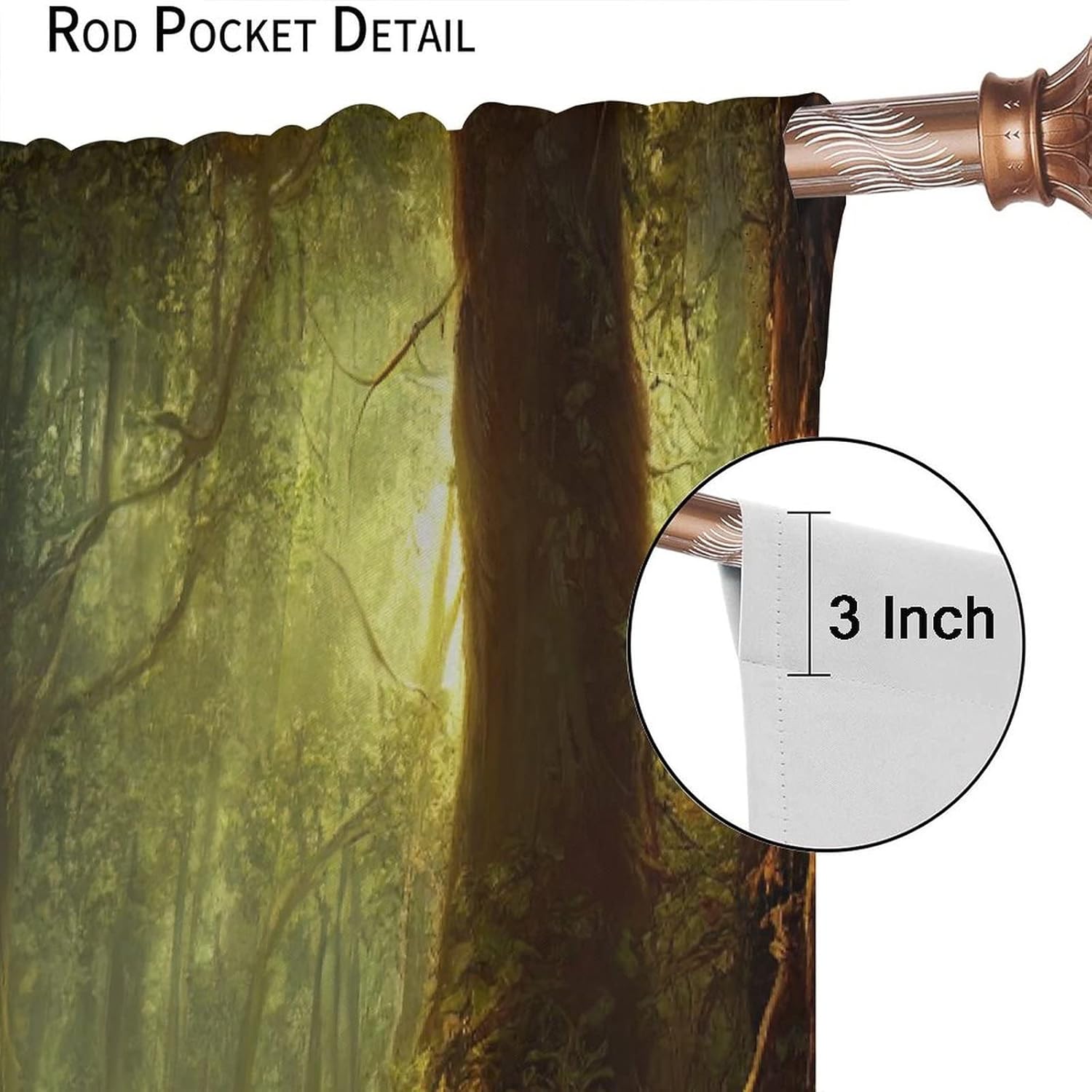 Cortinas de bosque misterioso, luz del sol también bosque tropical, pintura al óleo, estilo dormitorio, sala de estar, decoración impresa, 2