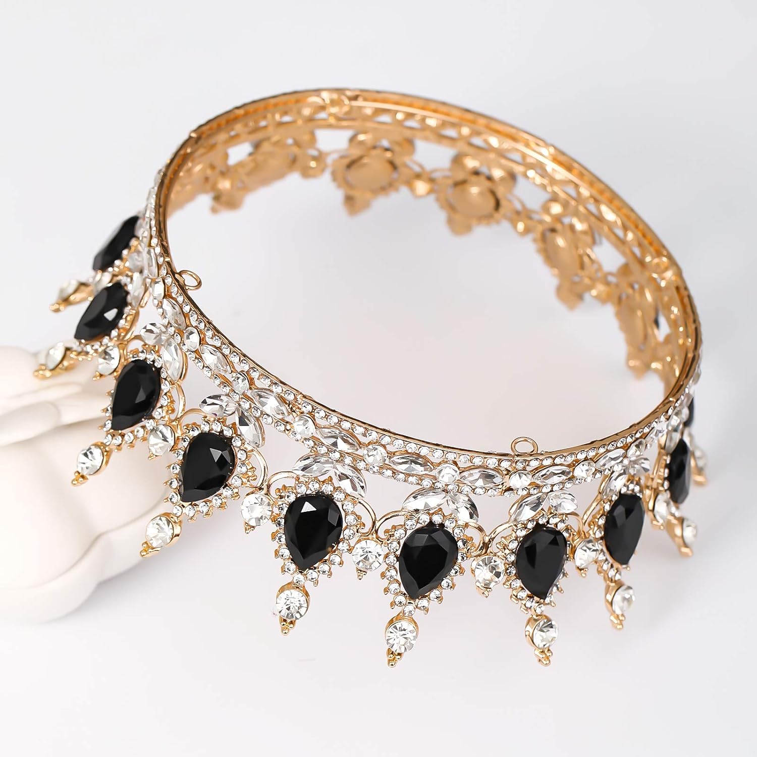 FORSEVEN Corona de reina con diamantes de imitación, coronas y tiaras de boda para mujer, accesorios para el cabello, corona de cumpleaños de