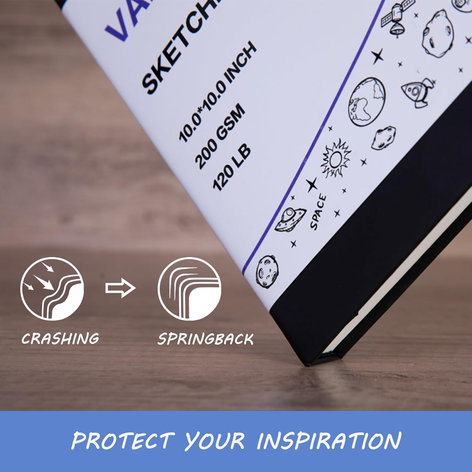 VANRTTO Cuaderno de bocetos cuadrado de tapa dura, 120 libras200 GSM, papel de dibujo grueso para marcador, acuarela, medios mixtos, cuaderno de