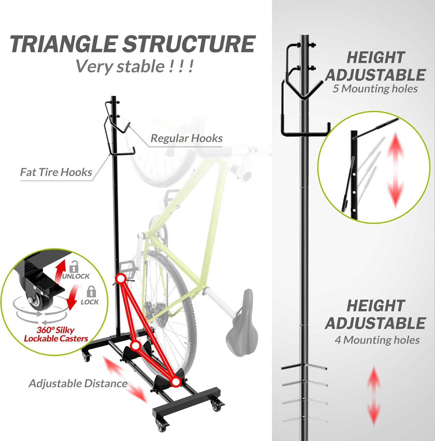 Soporte vertical para bicicleta, vertical y horizontal, altura ajustable, estante de almacenamiento de bicicletas para apartamento, estante de