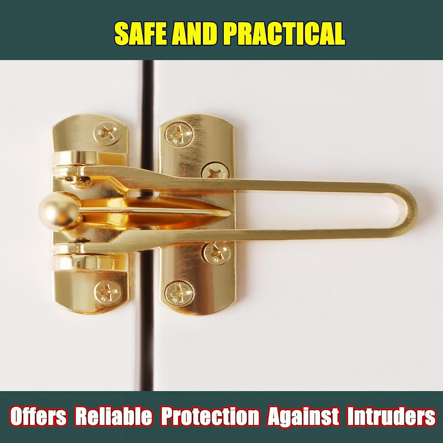 Alise Protector de puerta de barra oscilante, cerradura de pestillo para puertas delanteras e interiores, cierre de puerta de bisagra antirrobo,