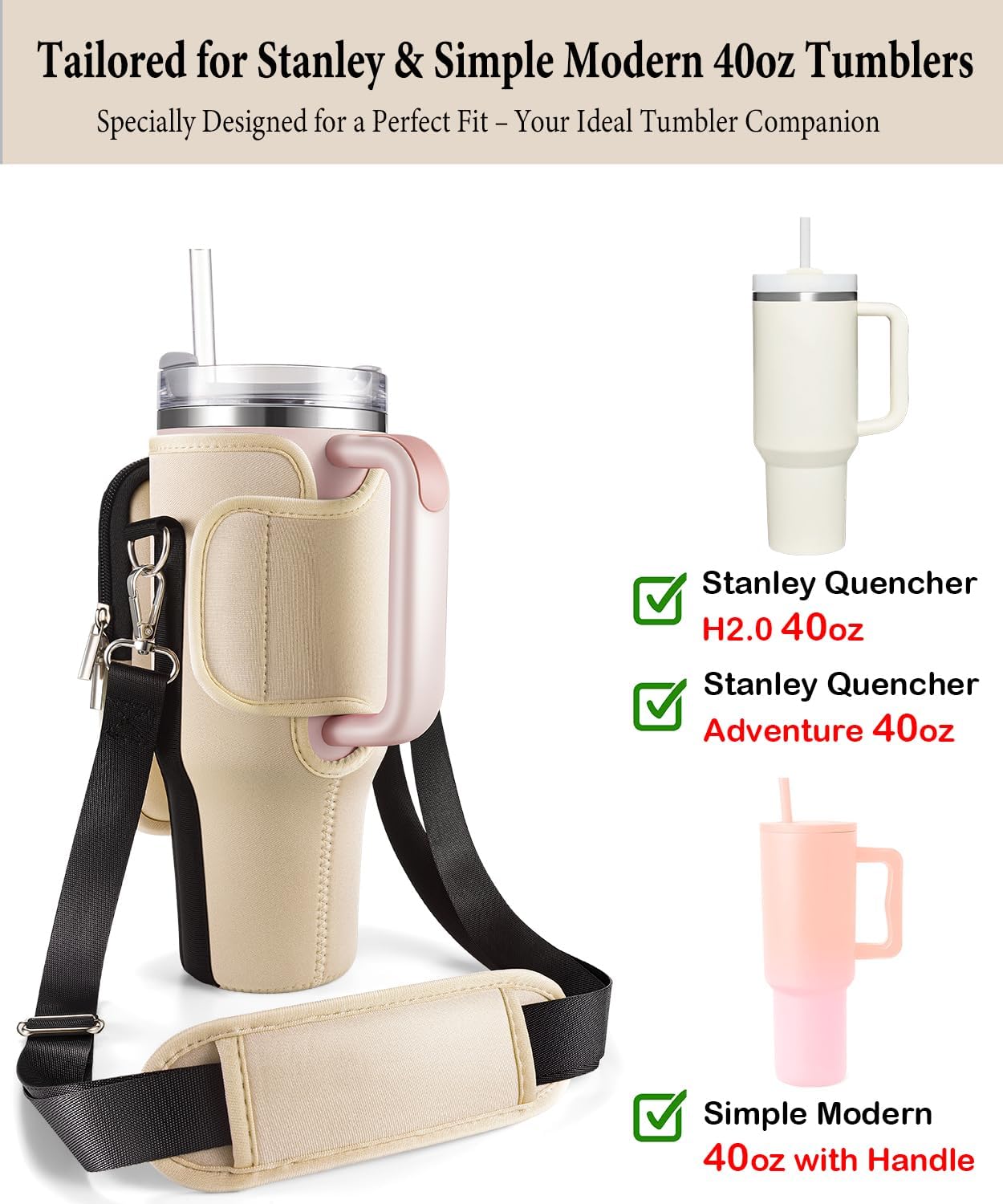 Bolsa de transporte con bolsillo para teléfono Stanley vaso de 40 onzas con asa y vaso Simple Modern de 40 onzas  Soporte para botella de agua para