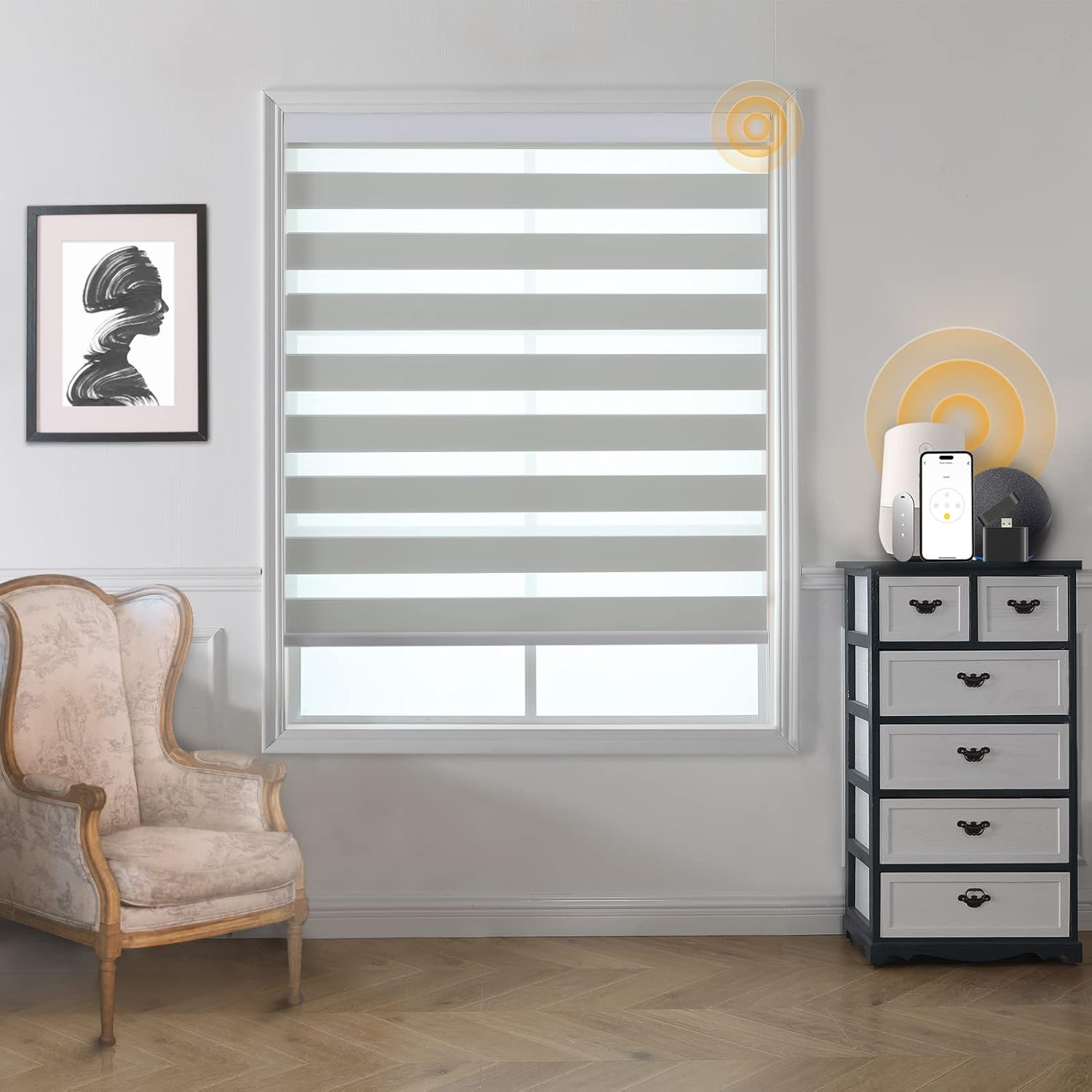 Persianas motorizadas de cebra inteligentes con control remoto, persianas eléctricas para ventanas interiores, filtrado de luz, persianas