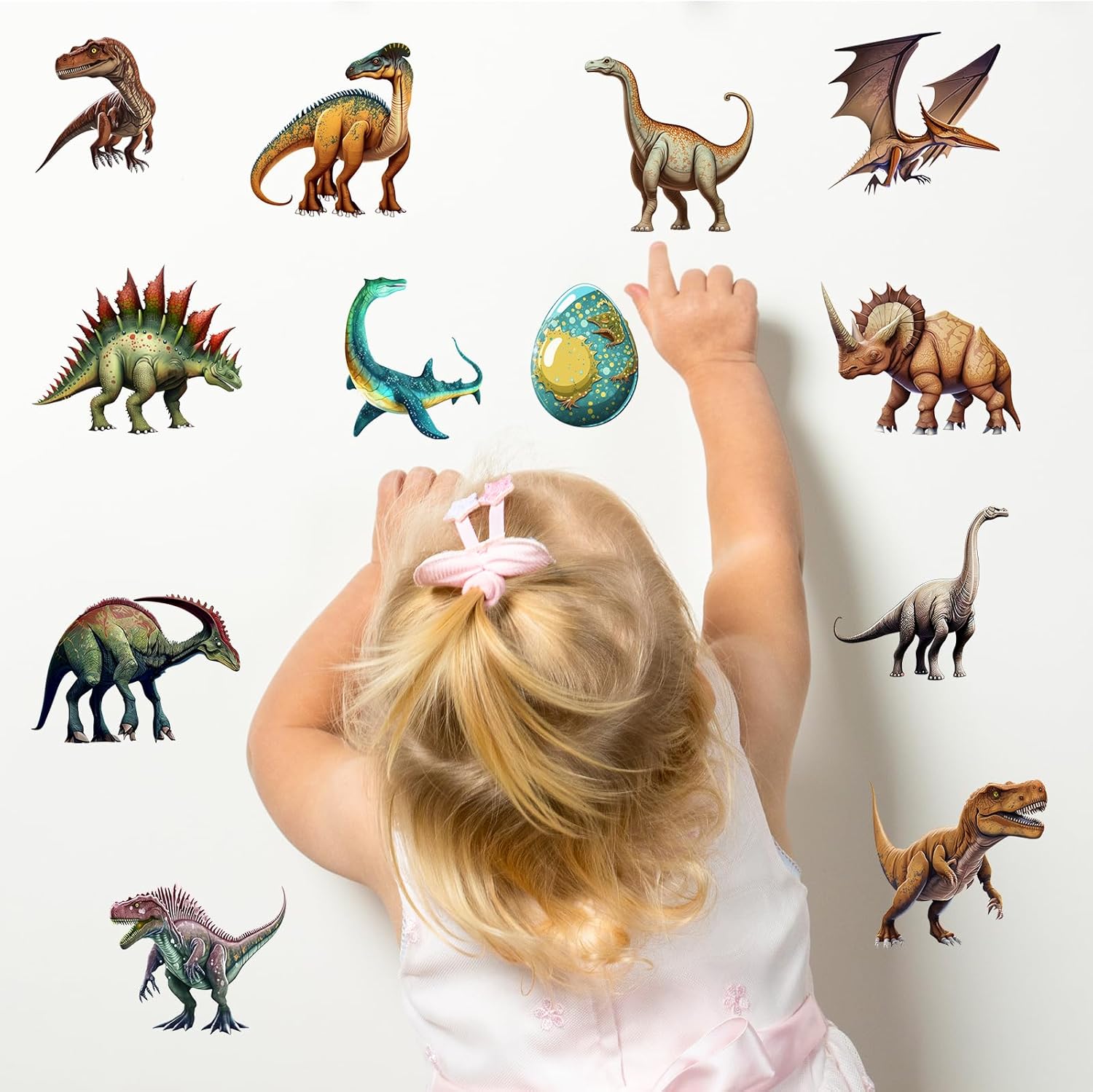 Calcomanías de pared de dinosaurios de dibujos animados, calcomanías de pared de huevo de dinosaurio, murales de pared removibles y lindos