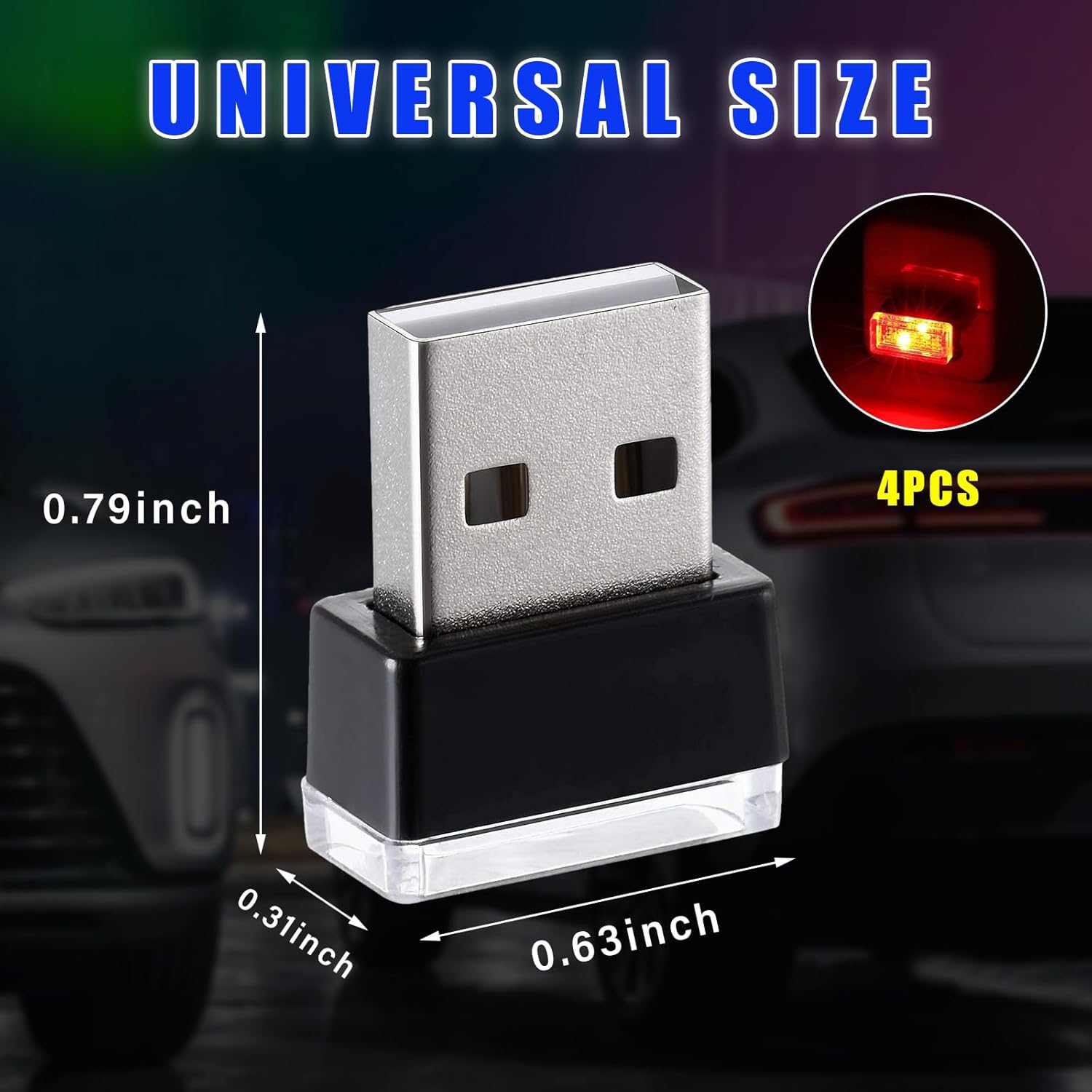 Augeny 4 lámparas LED USB para el interior del automóvil, luz nocturna de decoración USB enchufable, kit de iluminación ambiental portátil para