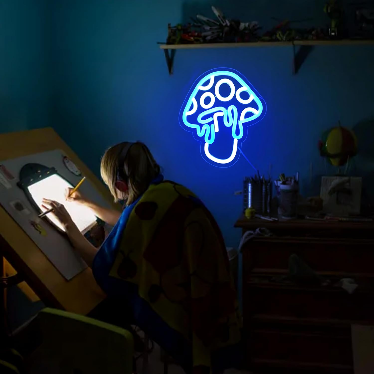 Letrero de neón de hongo para decoración de pared, bonita luz de neón de hongos, arte de pared de luz nocturna de hongo LED, letrero de neón de
