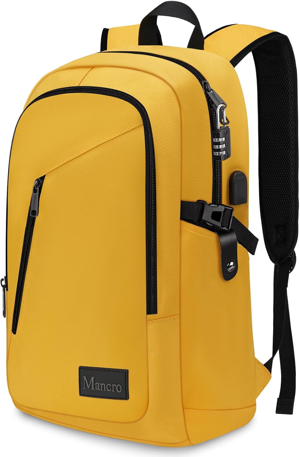 Mancro Mochila de viaje para laptop con puerto de carga USB, mochila antirrobo de 15.6 pulgadas para mujeres y hombres, bolsa de computadora