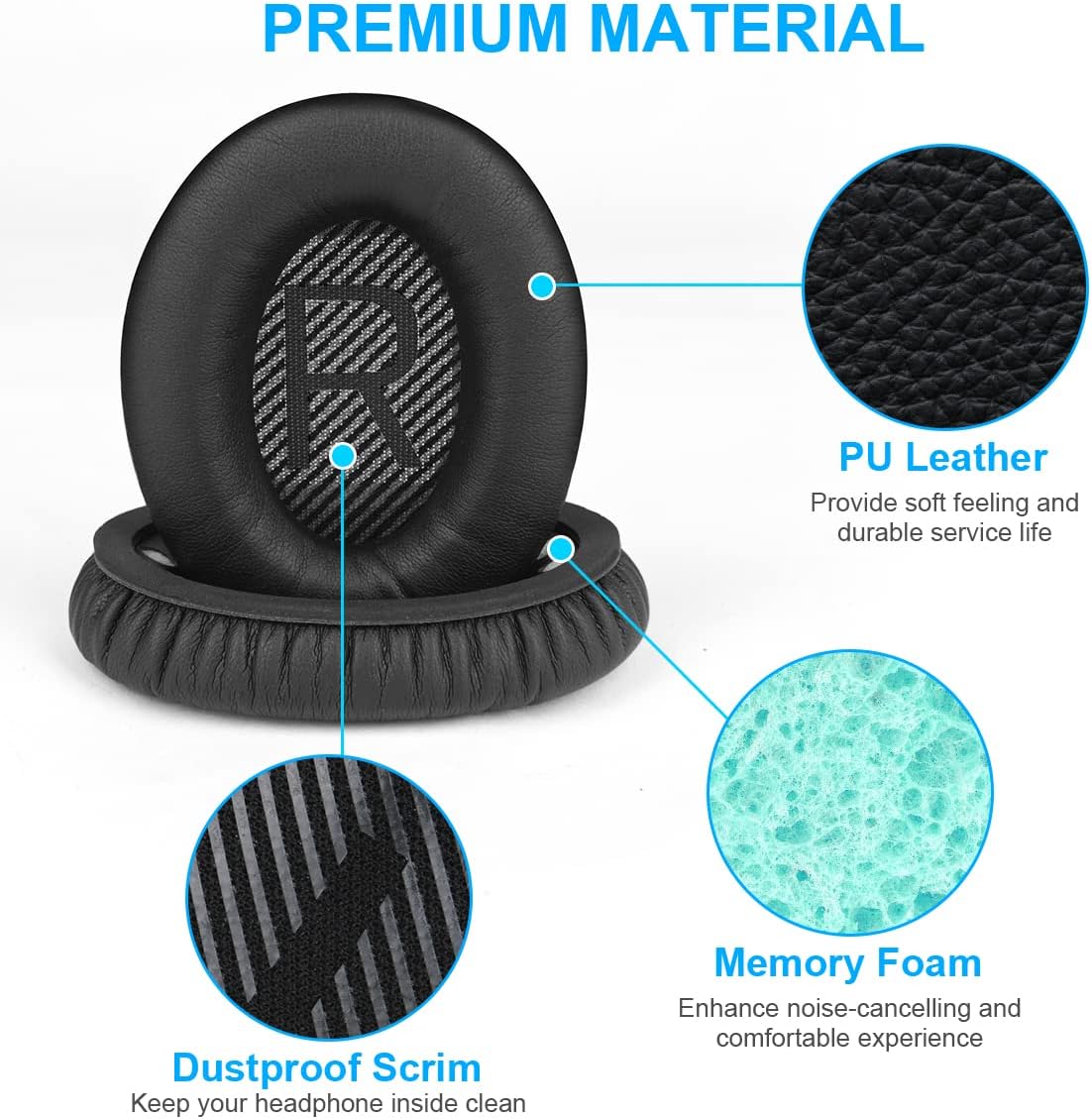 Ainiv 1 par de almohadillas de repuesto para QuietComfort 35 (QC35) y Quiet Comfort 35 II (QC35 II), auriculares de cuero suave, almohadillas de