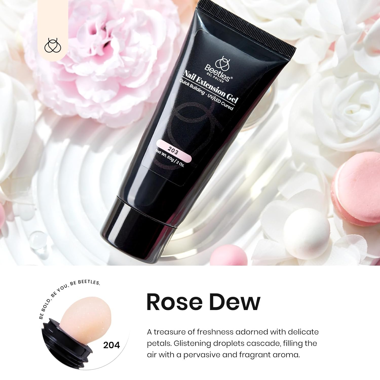 Beetles – Gel de extensión de uñas de poligel rosa natural con purpurina, 2.16 onzas (2.12 oz), color rosa brillante rocío de uñas de polygel,
