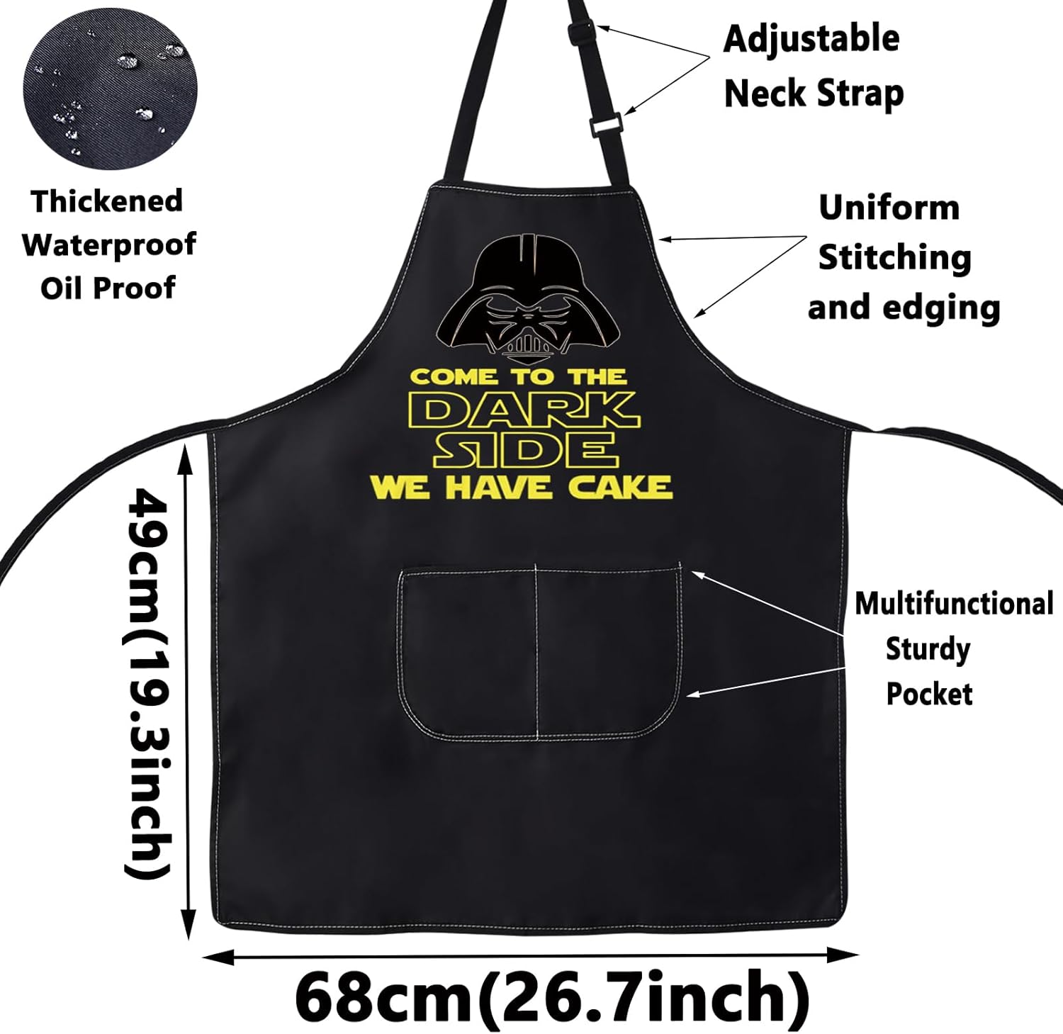 WZMPA Come to the Dark Side We Have Cake Kitchen Delantal de ciencia ficción Regalos de película Darth Casco Delantal para cocinar hornear