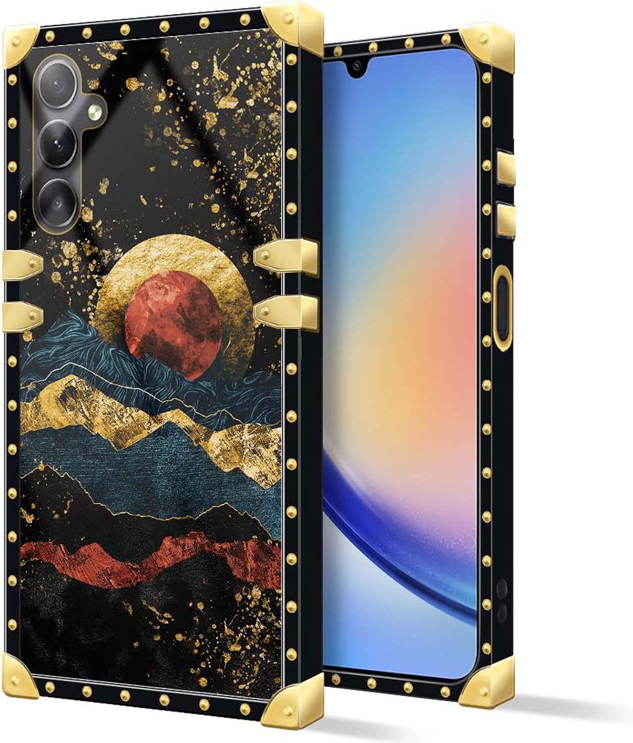 DAIZAG Funda compatible con Samsung Galaxy A14 5G Golden Natural Mountain Sun Moon Phone Case Golden Square Soft Shock Funda protectora para regalo