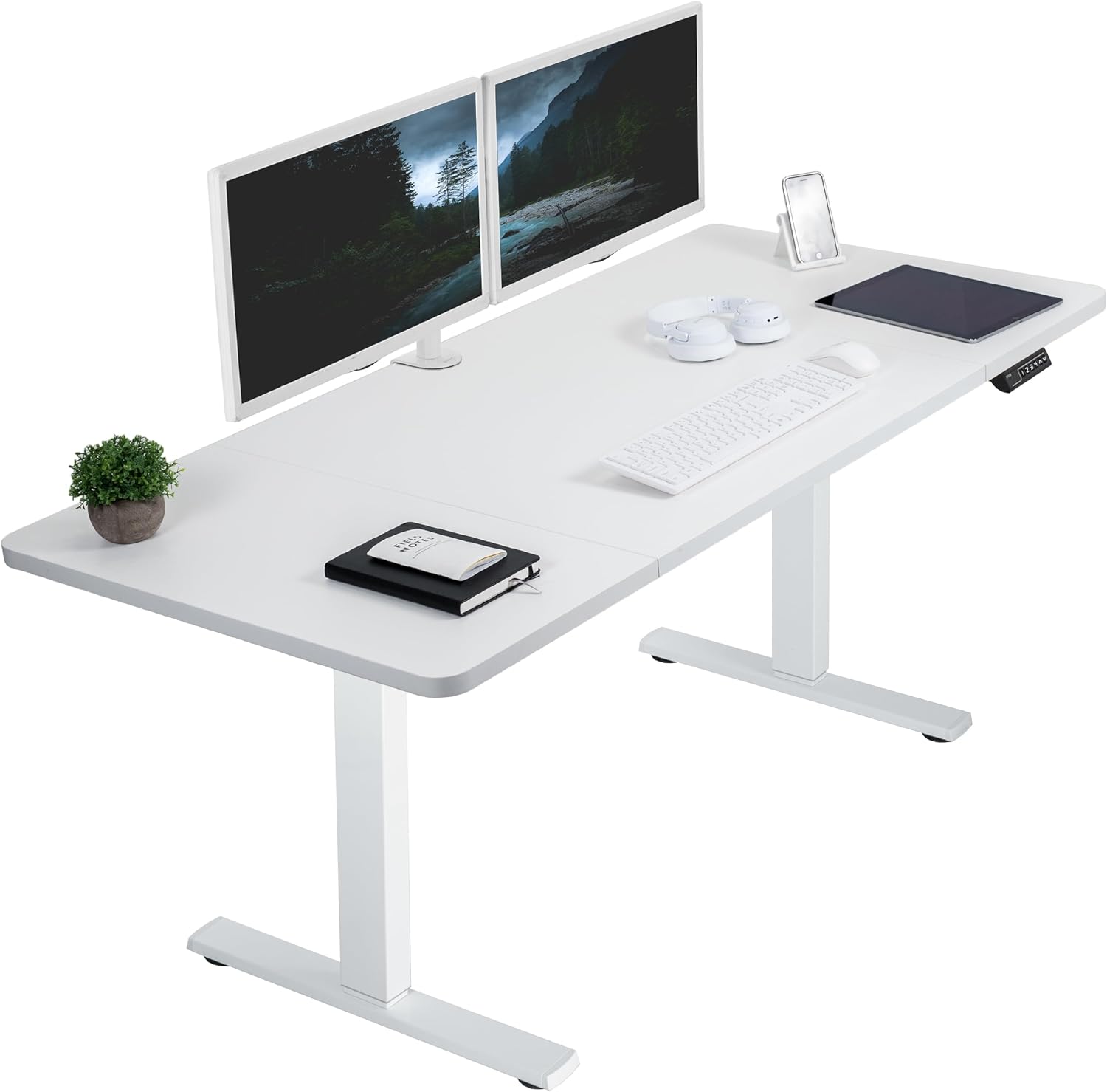 VIVO DESK-KIT-1W6W-30 – Escritorio eléctrico de altura ajustable de 60 x 30 pulgadas, mesa blanca, marco blanco, estación de trabajo de pie con