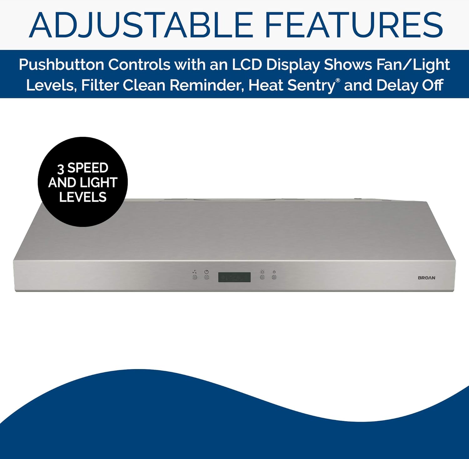 Broan-NuTone Glacier Campana extractora convertible de 4 vías para debajo del gabinete de 30 pulgadas con ventilador de escape de 3 velocidades y