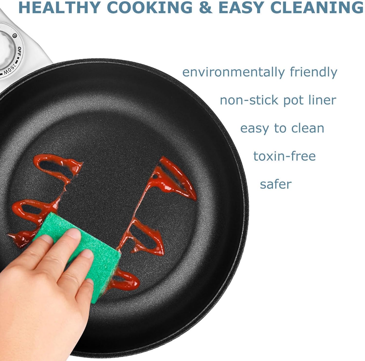 DEZIN Olla eléctrica mejorada, sartén antiadherente, olla eléctrica de fideos rápidos, mini olla caliente portátil de 1.5 litros para carne, huevo,