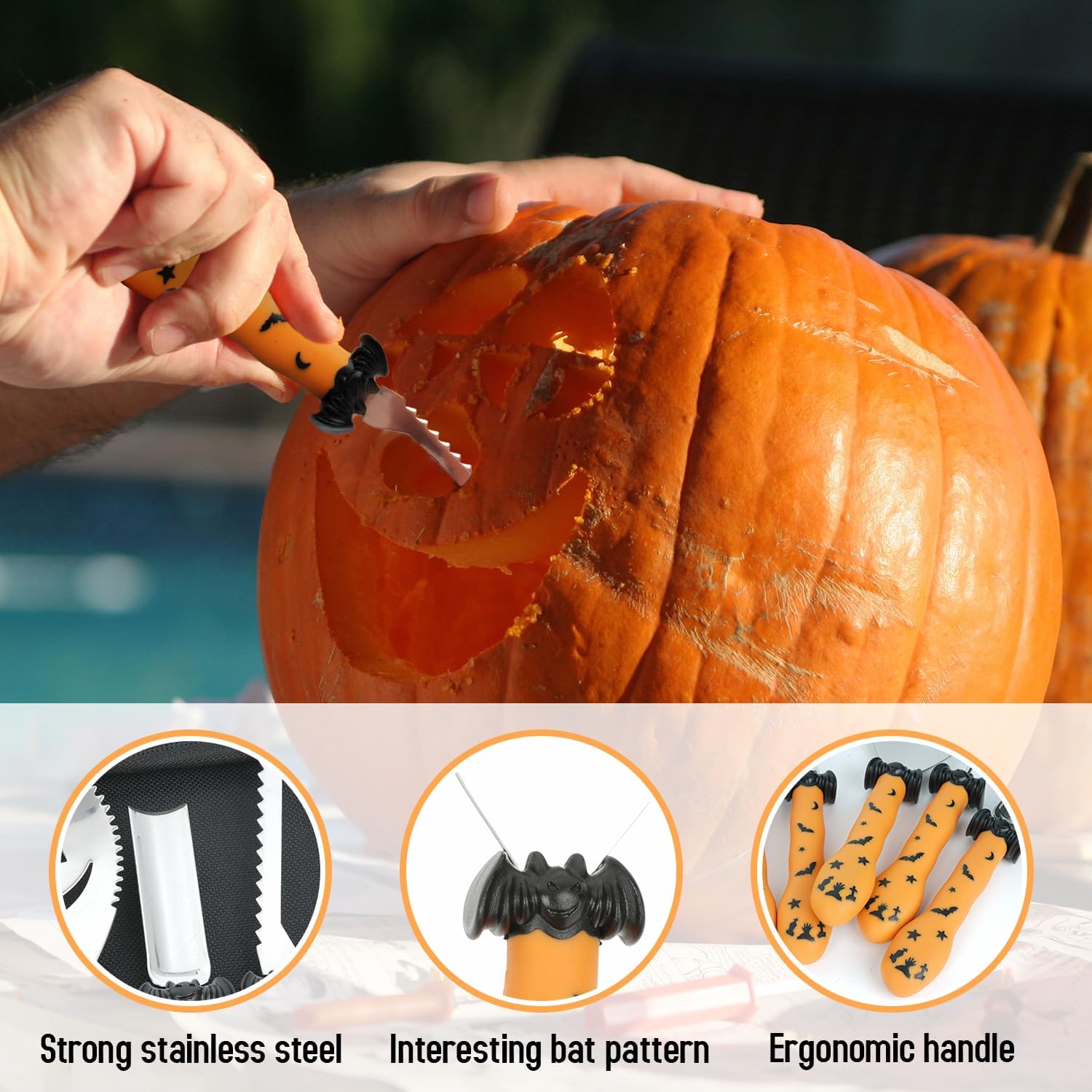 NDLBS Herramientas para tallar calabazas de Halloween, 11 piezas, juego profesional de tallado de calabaza con bolsa de almacenamiento, kit de