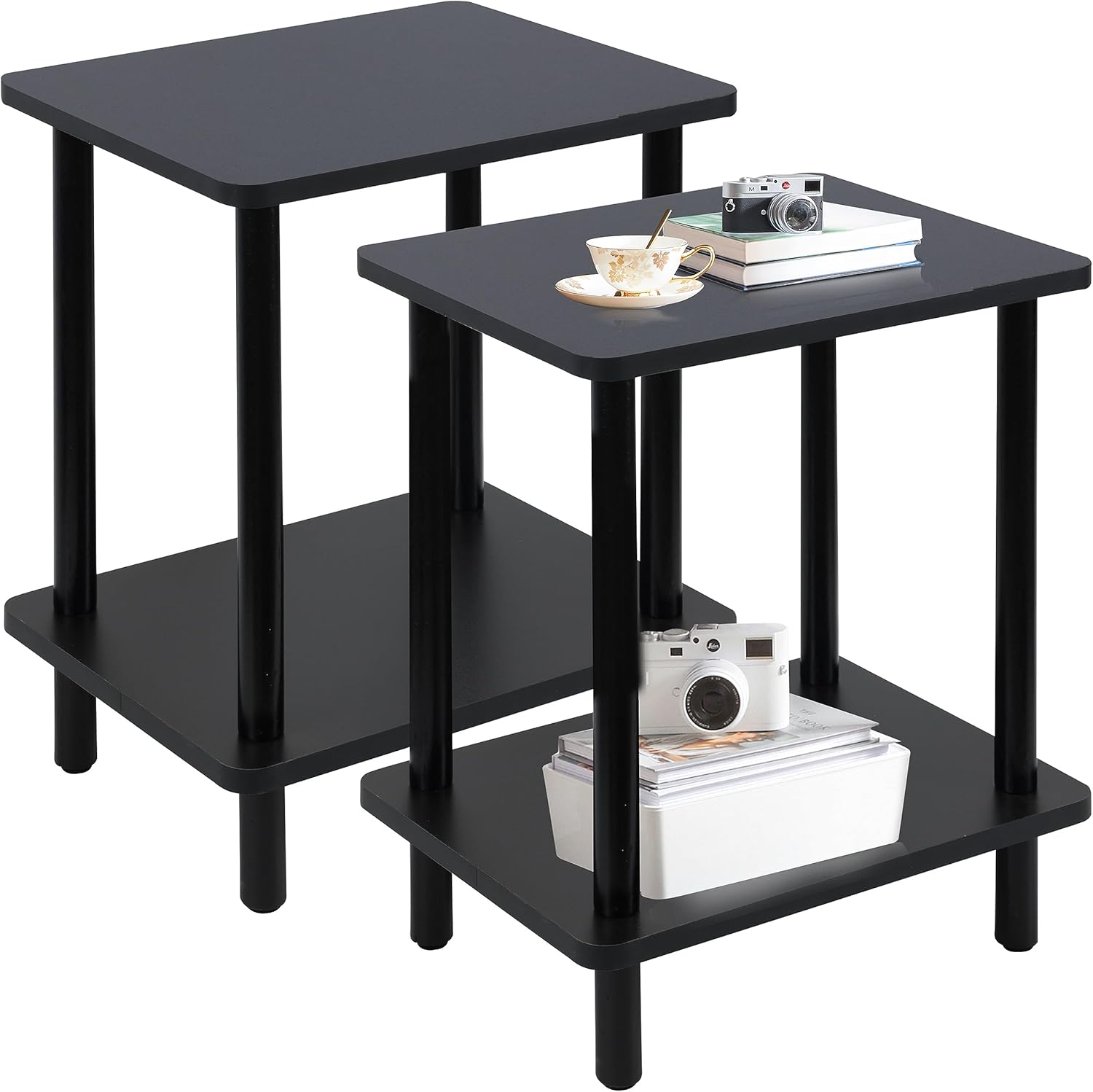 Yawinhe Mesa auxiliar de 2 niveles, mesita de noche de 15.7 x 11.8 x 20.5 pulgadas con estante de almacenamiento, moderna mesa auxiliar de madera,