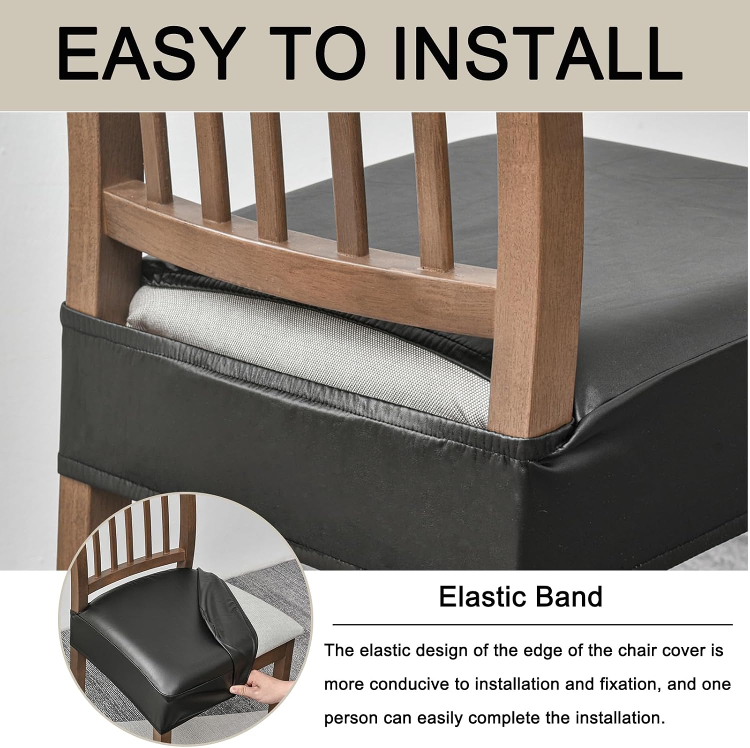 HAOYONG Funda de asiento impermeable para sillas de comedor, 2 piezas de piel sintética, lavable, protector de asiento suave y elástico para sillas