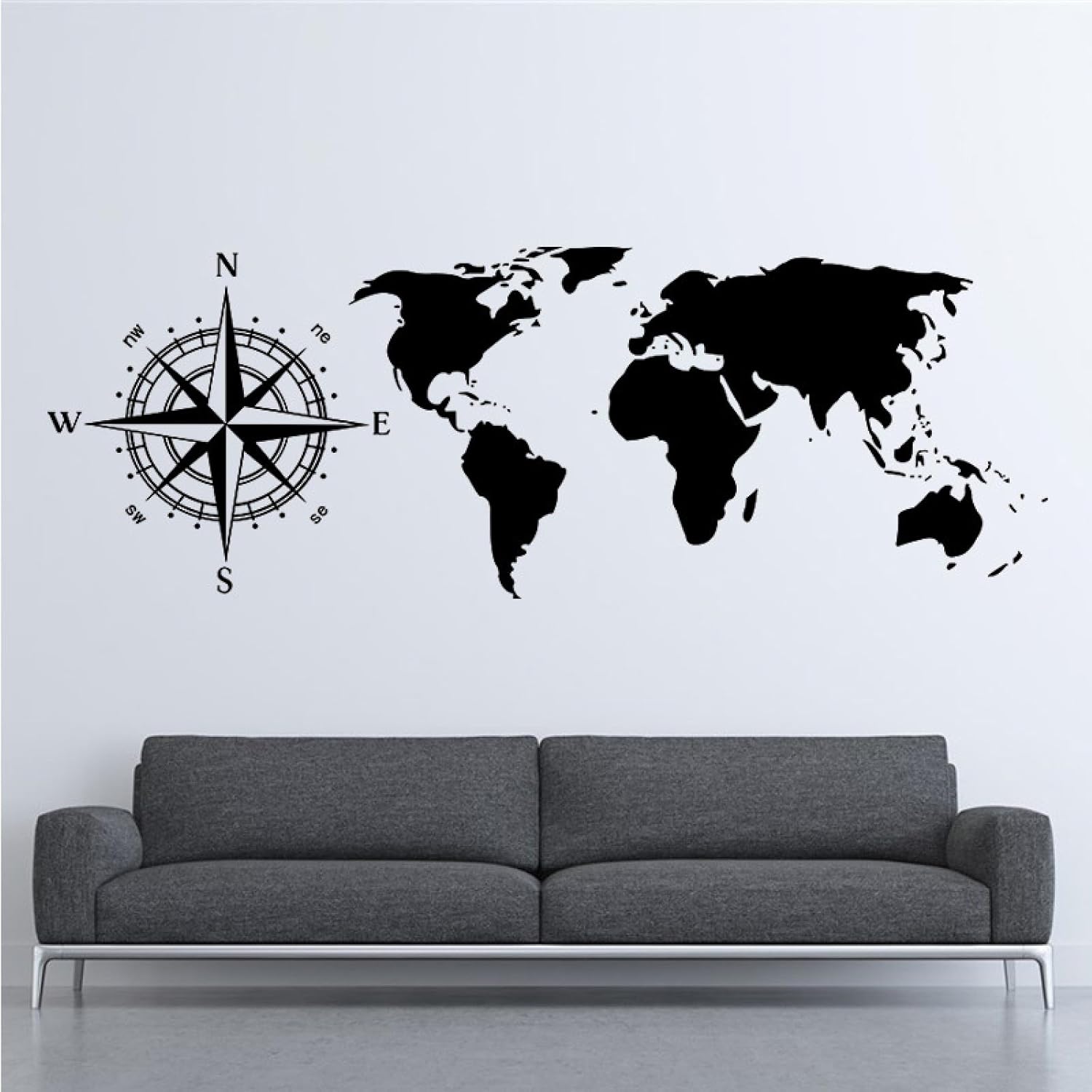 Mapa del mundo – Adhesivo decorativo para pared, diseño náutico, brújula, rascar, mapa del mundo, 16.5 x 47.2 in