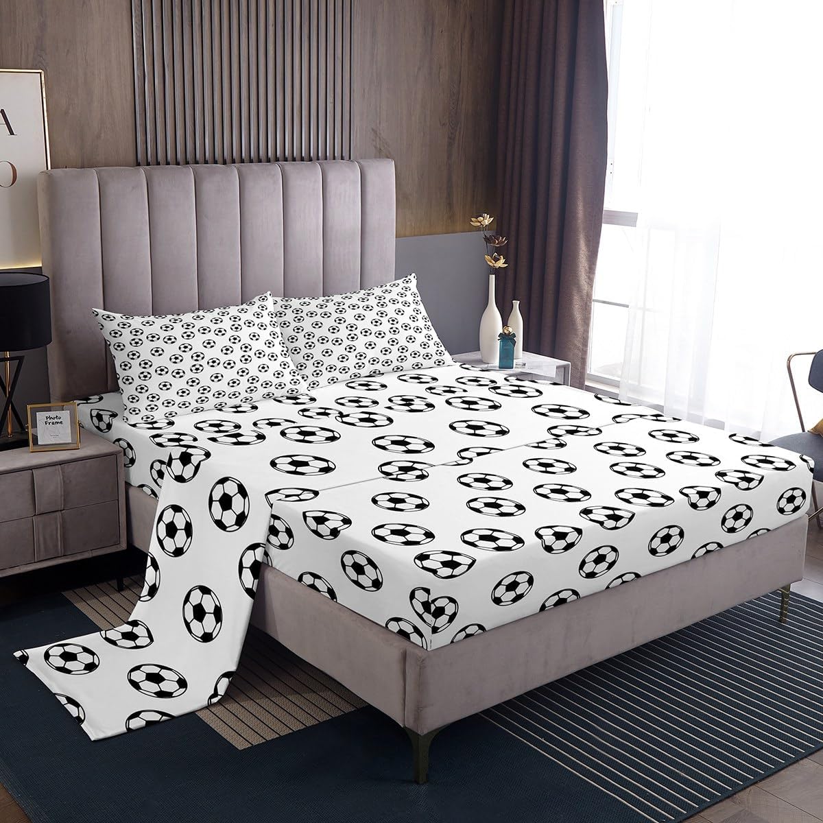 Juego de sábanas de fútbol para niños, tamaño matrimonial, juego de ropa de cama de competición de juegos de deportes de pelota, decoración de