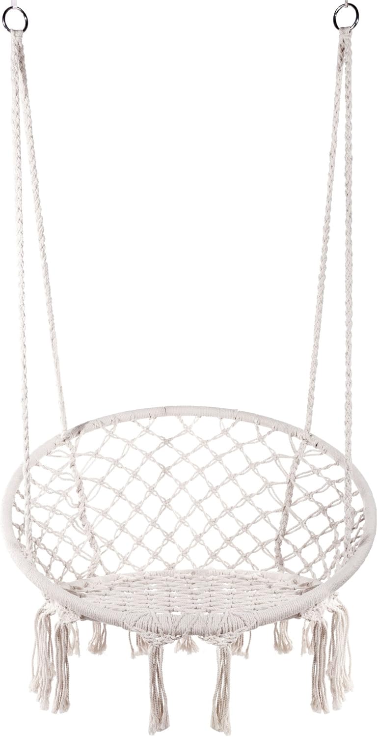 Hamaca con columpio de macramé, cuerda de algodón para colgar, para interiores, exteriores, hogar, patio, porche, cubierta, jardín, peso máximo 260